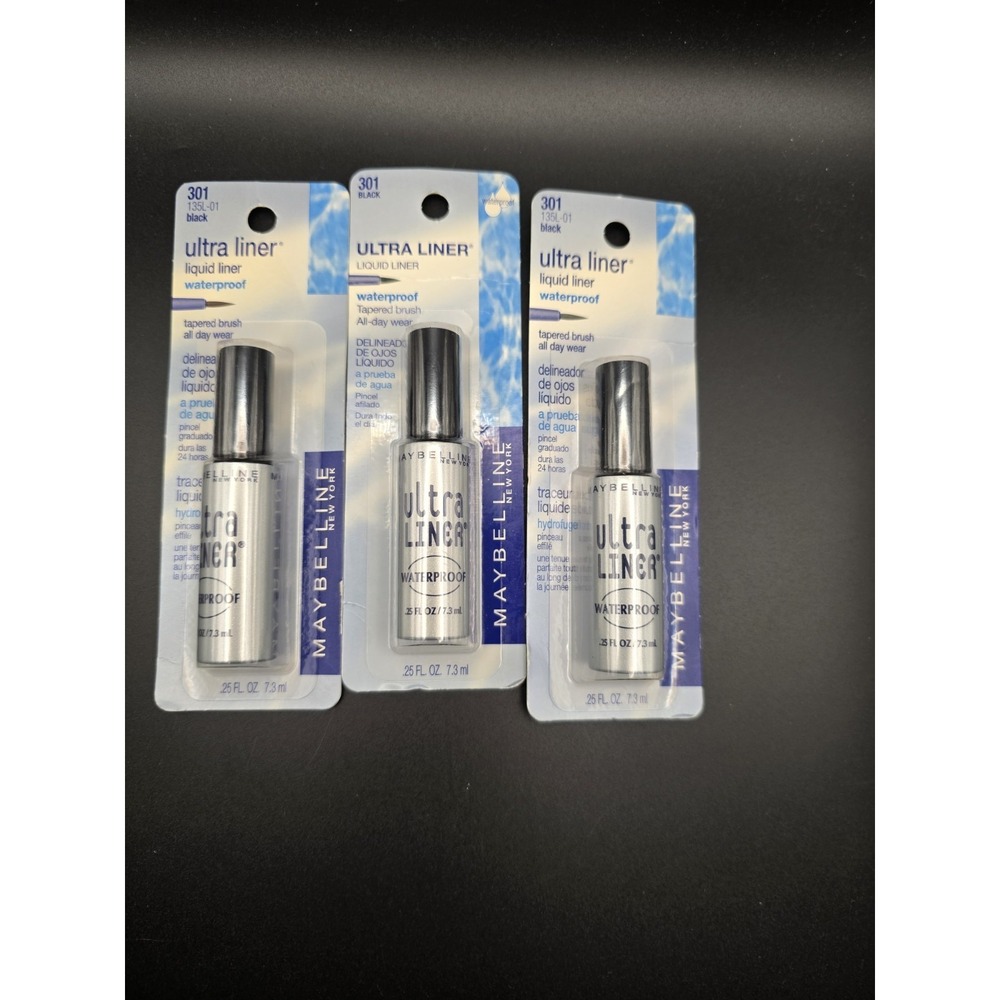 Maybelline Ultra Liner Liquid Eye Liner waterproof  301 Black x3 NOS